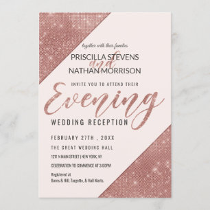 Rose Gold Faux Sparkling Glitter Sequin Evening Invitation
