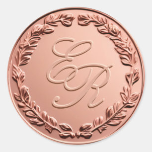 Rose Gold Faux Wax Envelope Seal Monogram Sticker