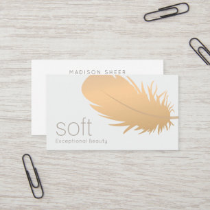 Rose Gold Feather Aesthetician Skincare Business Card
