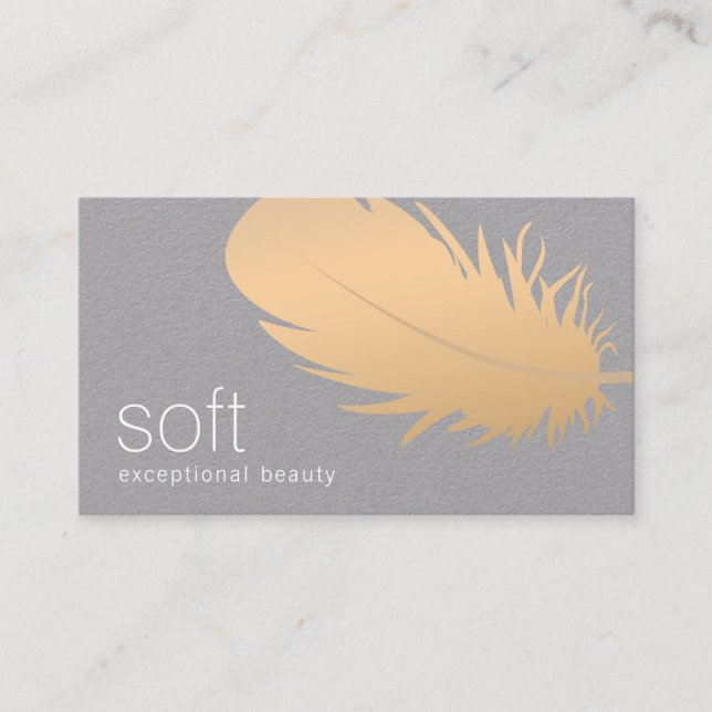 Rose Gold Feather Aesthetician Skincare Grey Business Card (Front)