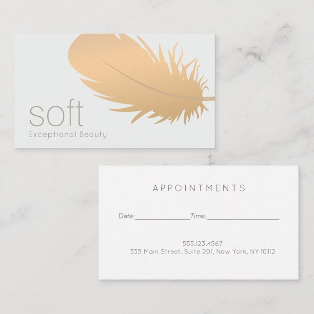 Rose Gold Feather Esthetician Appointment  Busine Business Card (Front/Back)