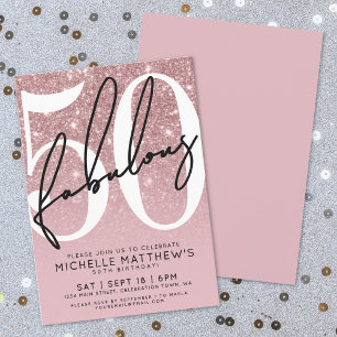 Rose Gold Fifty Fabulous 50th Birthday Invitation