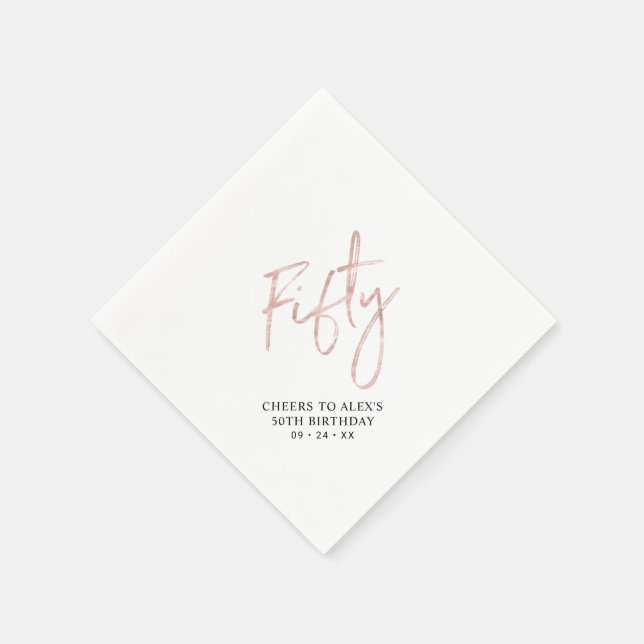 Rose Gold Fifty Modern Adult 50th Birthday Party Napkin (Corner)