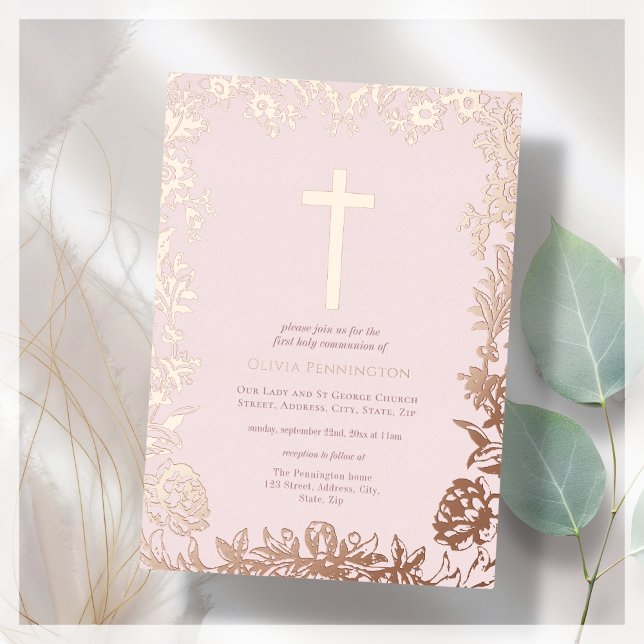Rose Gold | First Communion Foil Invitation (Creator Uploaded)