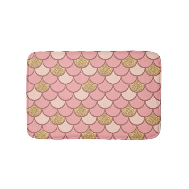 Rose gold fish scale pattern with glitter effect bath mat (Front)