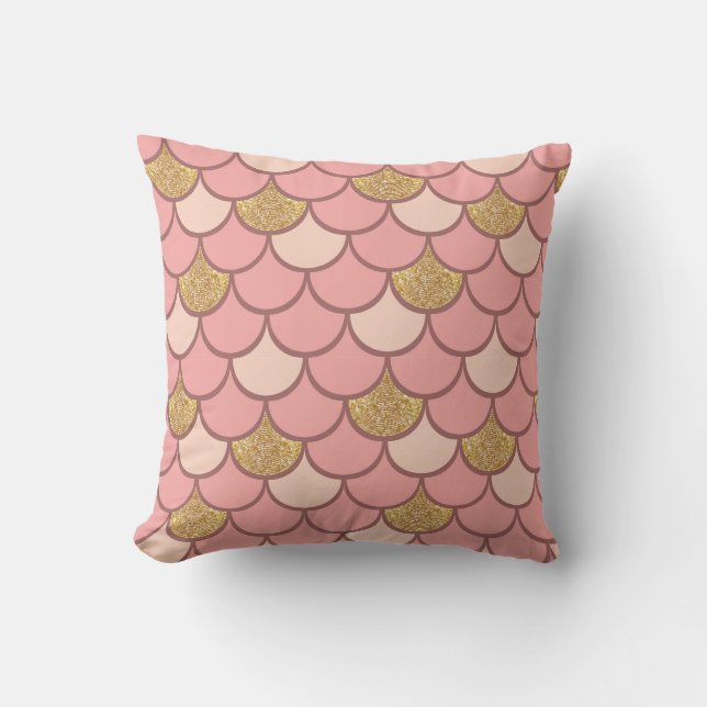 Rose gold fish scale pattern with glitter effect cushion (Front)