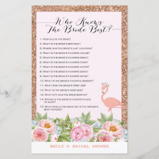 Rose Gold Flamingo Bridal Shower Game PRINTED