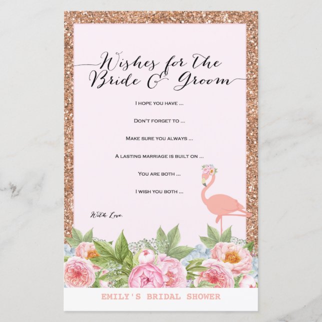 Rose Gold Flamingo Bridal Shower Game PRINTED (Front)