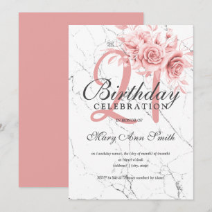 Rose Gold Floral 21st Birthday Party Marble  Invitation