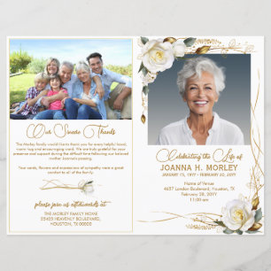 Rose & Gold Floral 2 Photo Funeral Program