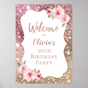 Rose gold floral 30th birthday welcome sign