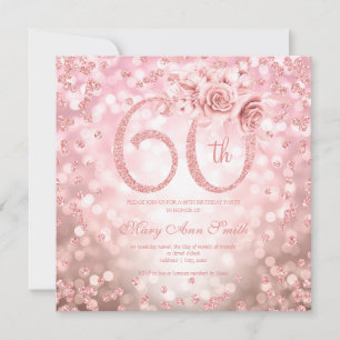 Rose Gold Floral 60th Birthday Glam Lights