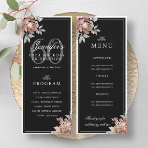 Rose Gold Floral 60th Birthday Program Menu Black