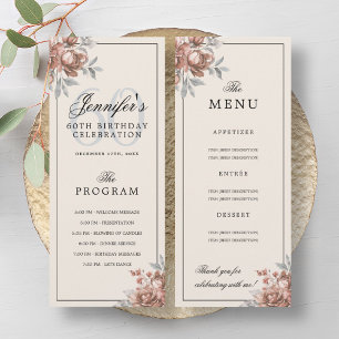 Rose Gold Floral 60th Birthday Program Menu Cream