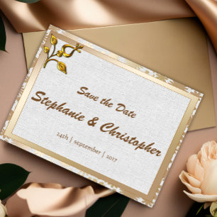 Rose Gold Floral and Linen Wedding Announcement Postcard