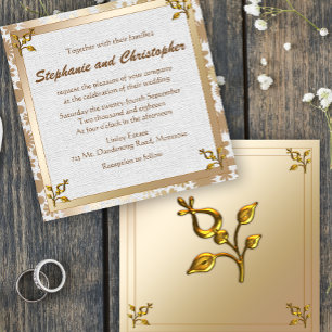 Rose Gold Floral and Linen Wedding Invitation