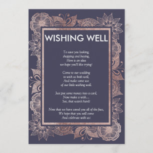 Rose Gold Floral and Navy Blue Wishing Well Invitation