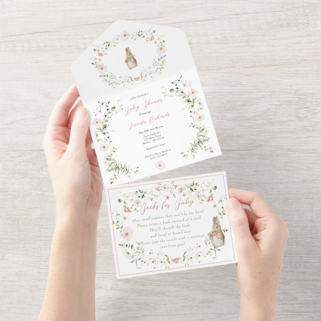 Rose Gold Floral Baby Bunny Baby Shower All In One Invitation (Tearaway)