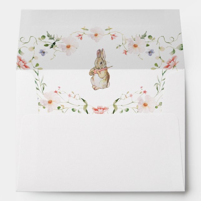 Rose Gold Floral Baby Bunny Baby Shower Envelope (Back (Bottom))