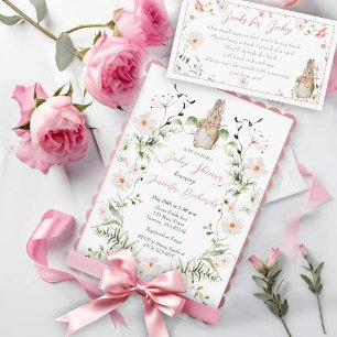 Rose Gold Floral Baby Bunny Baby Shower Invitation
