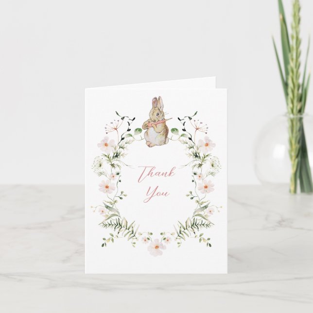 Rose Gold Floral Baby Bunny Baby Shower Thank You Card (Front)