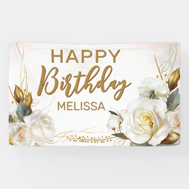Rose Gold Floral Birthday Banner (Horizontal)