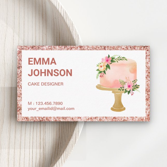 Rose Gold Floral Birthday Cake Pastry Chef Bakery Business Card (Creator Uploaded)