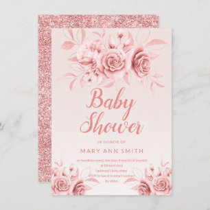 Rose Gold Floral Blush Glitter Baby Shower  Invitation