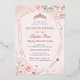 Rose Gold Floral Blush Pink Butterfly Quinceanera