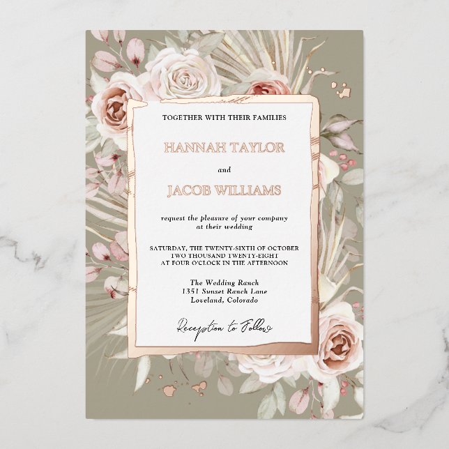 Rose Gold Floral Boho Sage Green Wedding (Front)