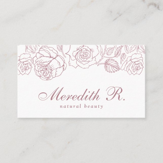Rose Gold Floral Border Elegant Signature Script Business Card (Front)