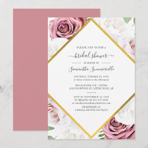 Rose Gold Floral Botanical Geometric Bridal Shower Invitation