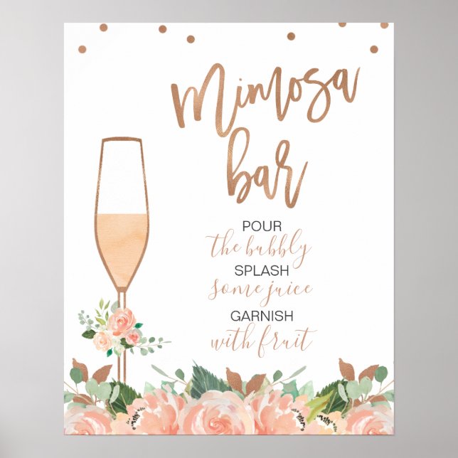 Rose Gold Floral Bridal Shower Mimosa Bar Sign (Front)