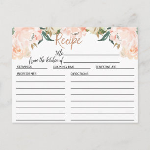 Rose Gold Floral Bridal Shower Recipe Card