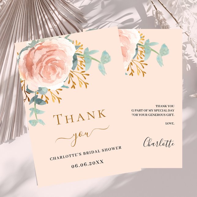 Rose gold floral Bridal Shower thank you card (Creator Uploaded)
