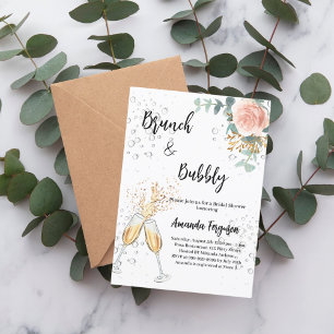 Rose Gold Floral Brunch Bubbly Bridal Shower Invitation