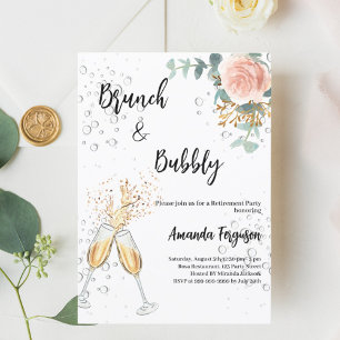 Rose Gold Floral Brunch Bubbly Retirement Party Invitation