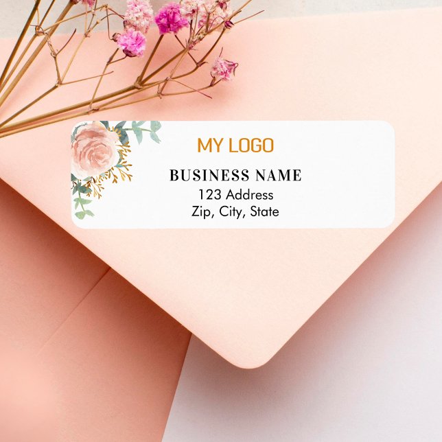 Rose gold floral business logo return address  label (Creator Uploaded)