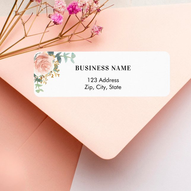 Rose gold floral business return address  label (Creator Uploaded)