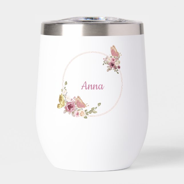 Rose Gold Floral Butterfly Custom Text (Front)