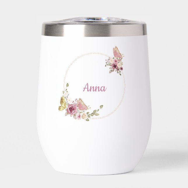 Rose Gold Floral Butterfly Custom Text (Front)