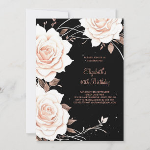 Rose Gold Floral Custom 40th Birthday Invitation