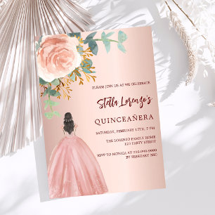 Rose gold floral dress Quinceanera luxury Invitation