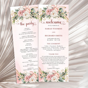 Rose Gold Floral Eucalyptus Elegant Wedding Agenda Program