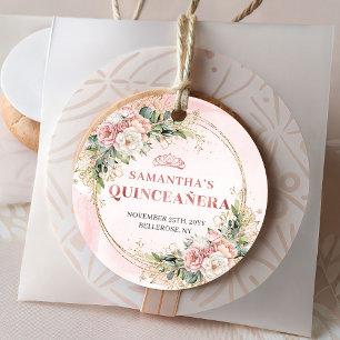 Rose Gold Floral Eucalyptus Quinceañera Favor Tag