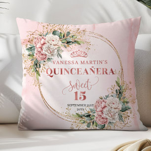 Rose Gold Floral Eucalyptus Quinceañera Gift Cushion