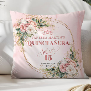 Rose Gold Floral Eucalyptus Quinceañera Pillow