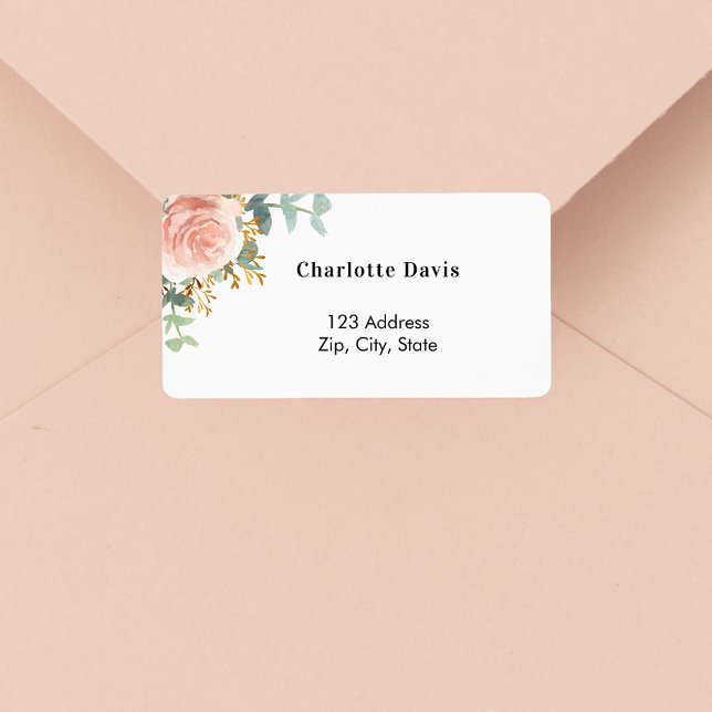 Rose gold floral eucalyptus return address  label (Creator Uploaded)