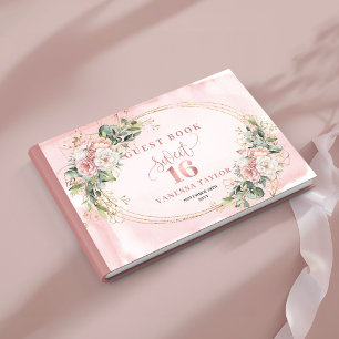 Rose Gold Floral Eucalyptus Sweet Sixteen Sign In Guest Book
