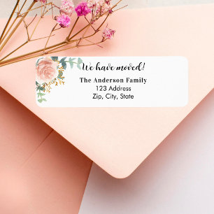 Rose gold floral family moved new return address  label